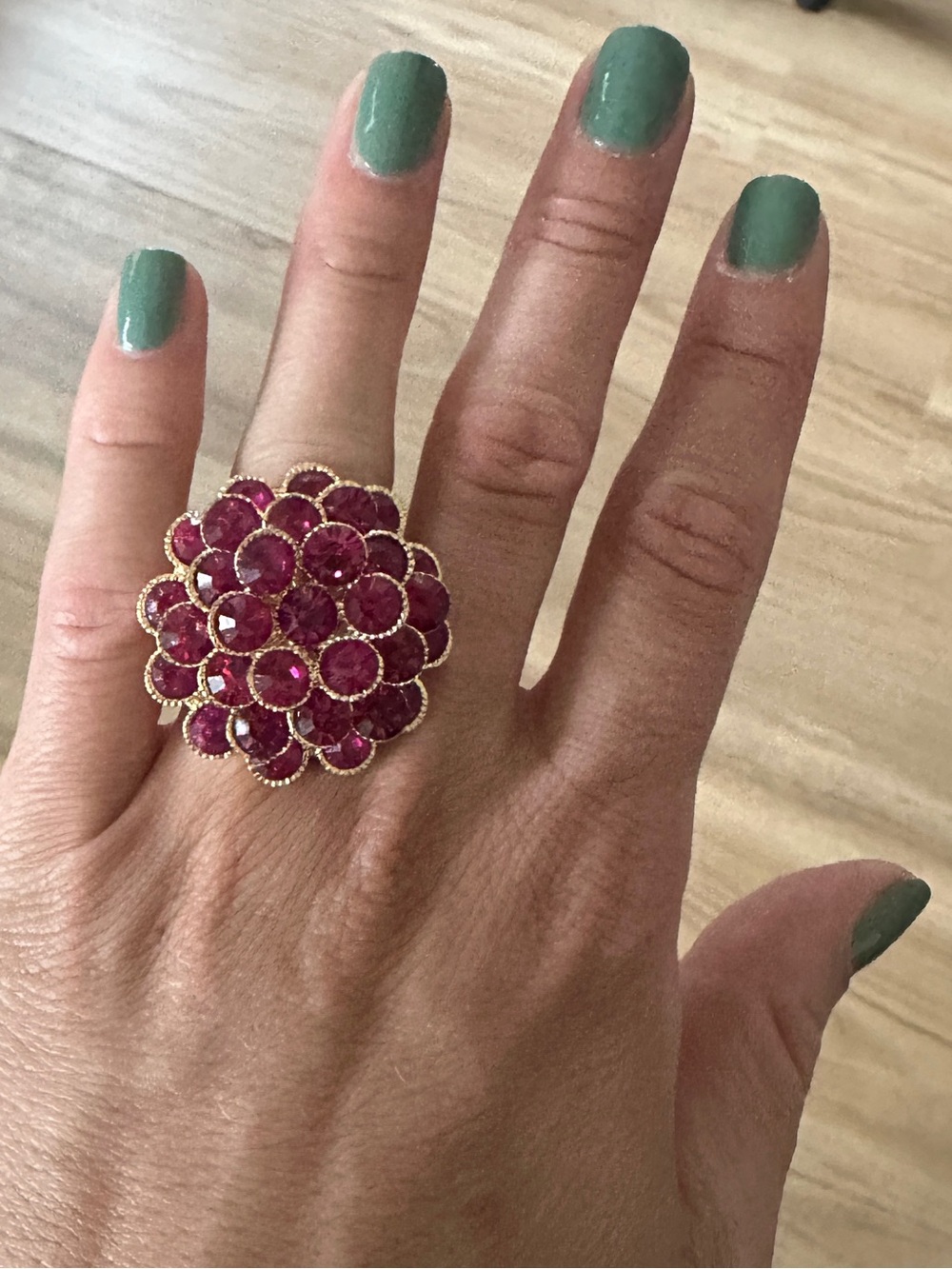 Gold-Tone Pink Cluster Cocktail Ring